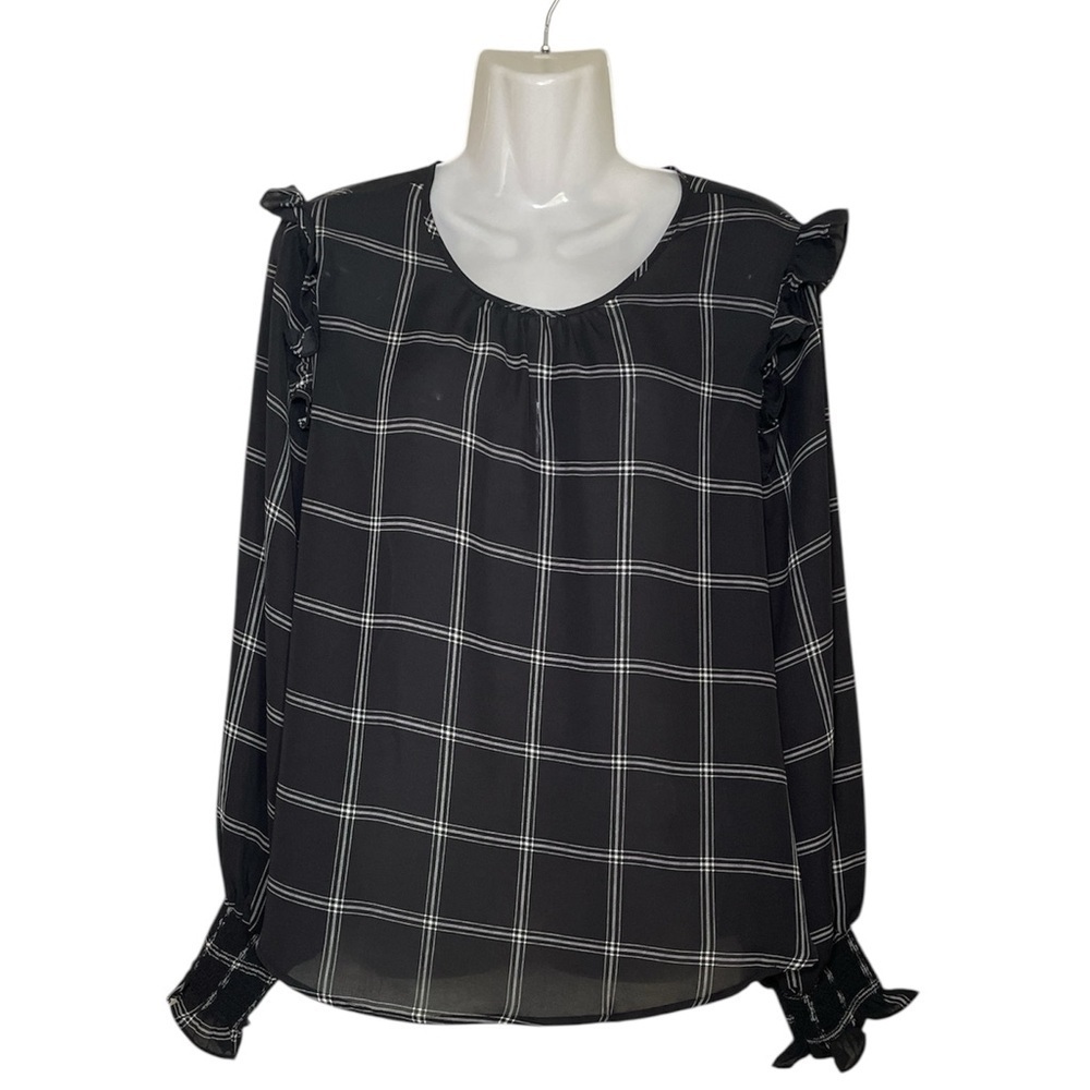 Laundry by Shelli Segal Windowpane Check Blouse sz L